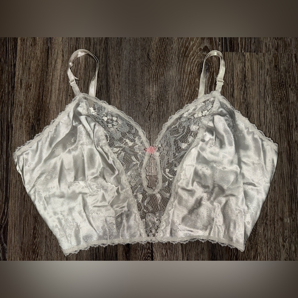 Vintage Emil Bole Satin Lace Floral Bralette & Shorts Bottoms Lingerie Set